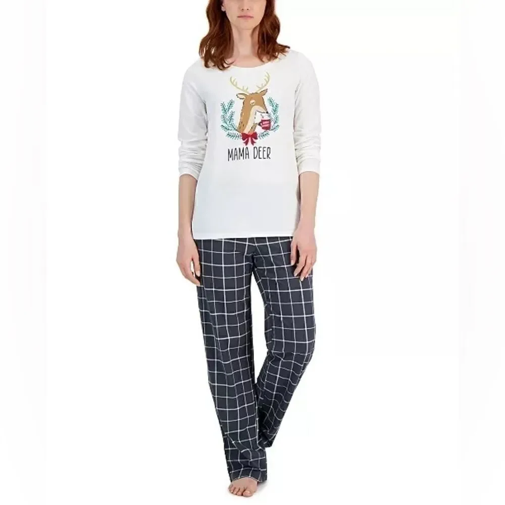 FAMILY PAJAMAS Matching Women's Mama Deer Mix It Family Pajama Set, grey New L